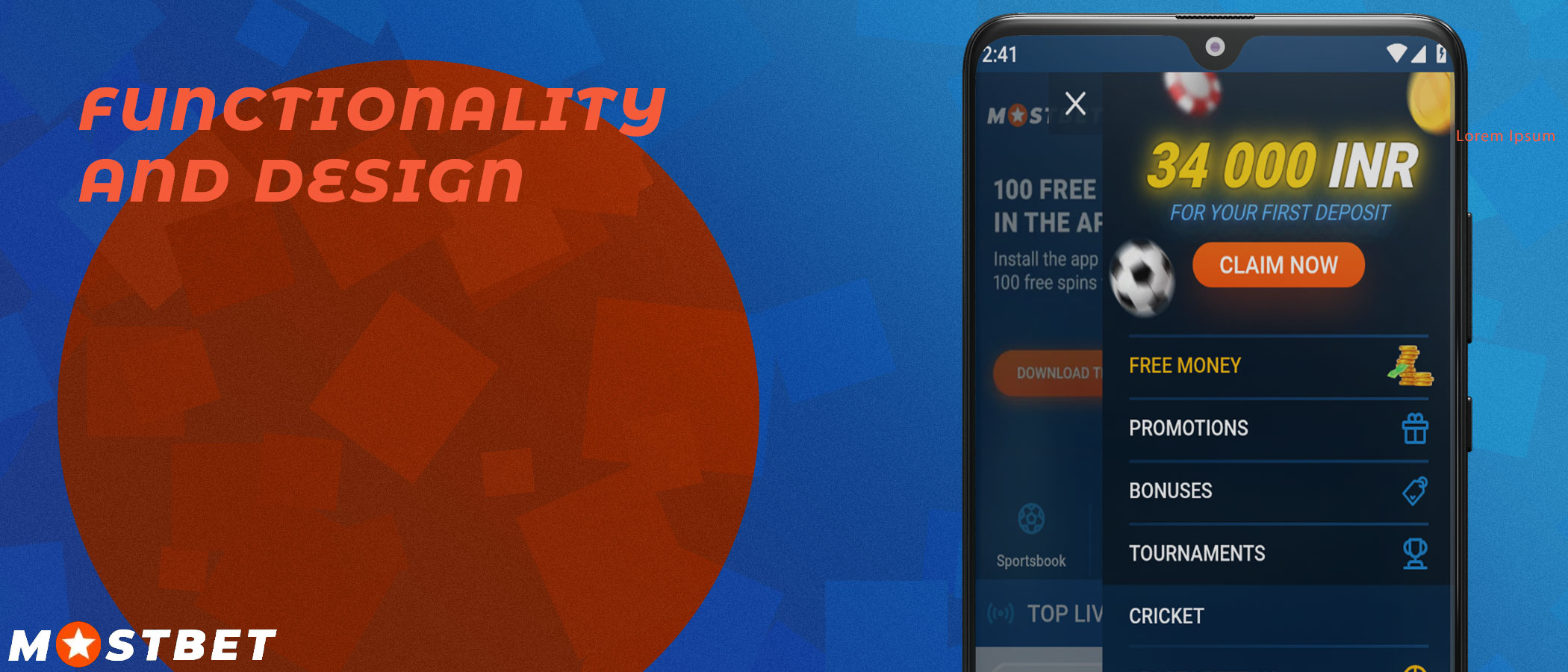 The Mostbet mobile app has a bright design and user-friendly interface.