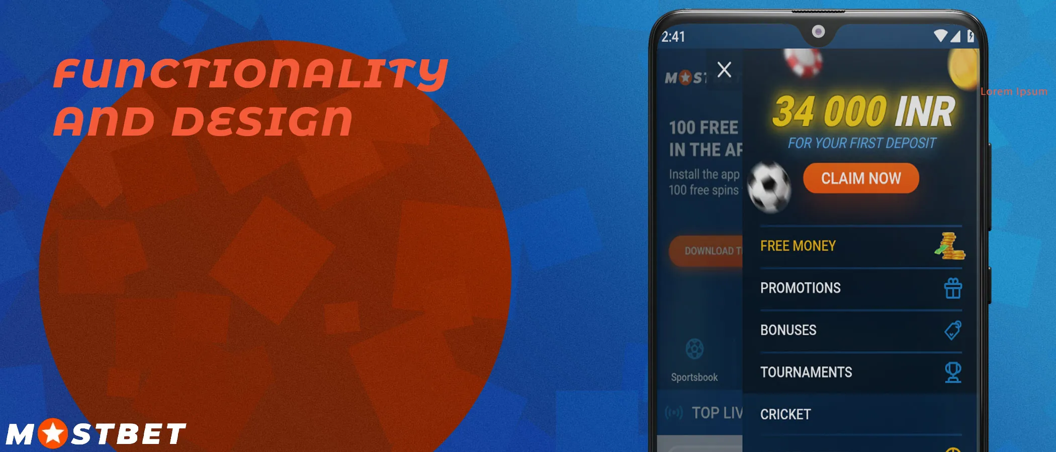 The Mostbet mobile app has a bright design and user-friendly interface.